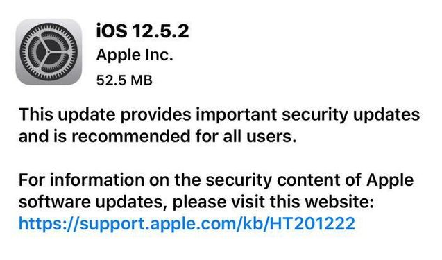 甘谷苹果手机维修分享iOS12.5.2发布，建议所有老苹果用户安装 
